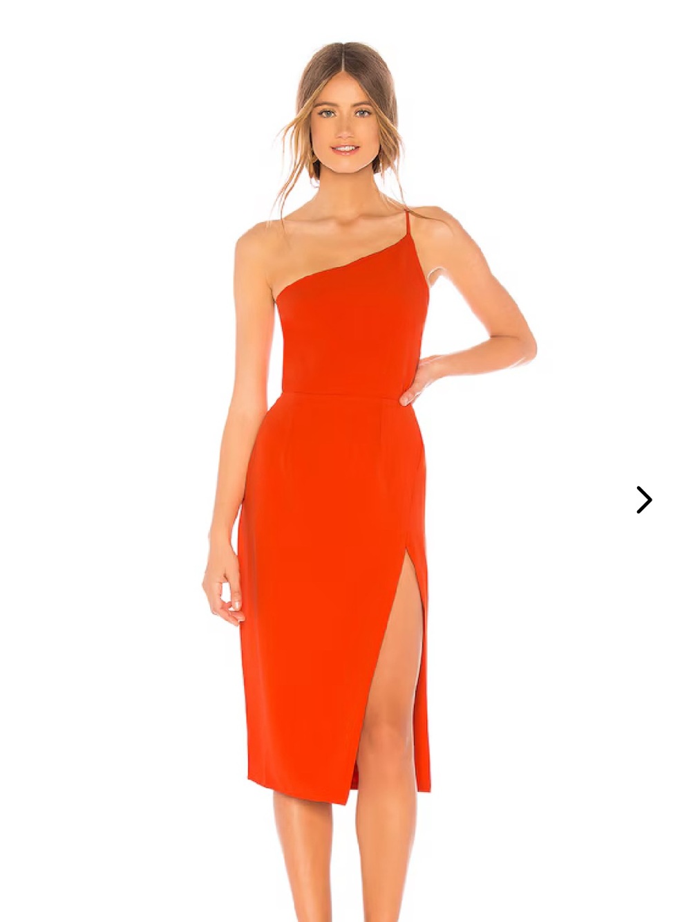 Lovers & Friends One-Shoulder Red Midi Dress with Side Slit